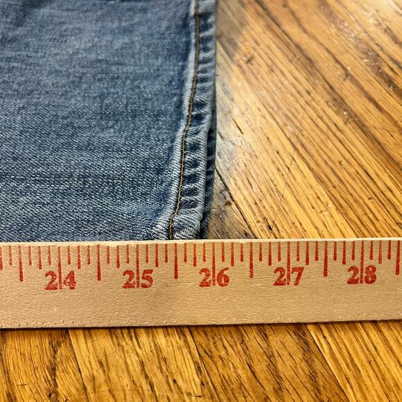 Lucky Jeans Womens 28 Spellout Straight Dungaree Button Fly Blue Denim crop - Picture 10 of 11